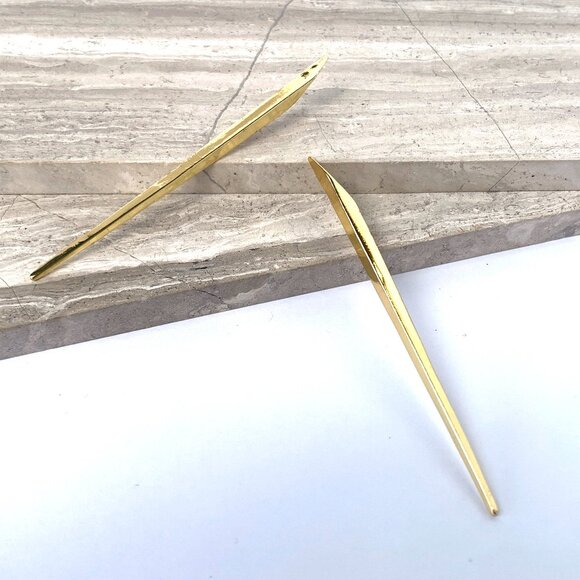 New ~ Anthropologie Gold Long Angled Bar Earrings - Picture 1 of 6